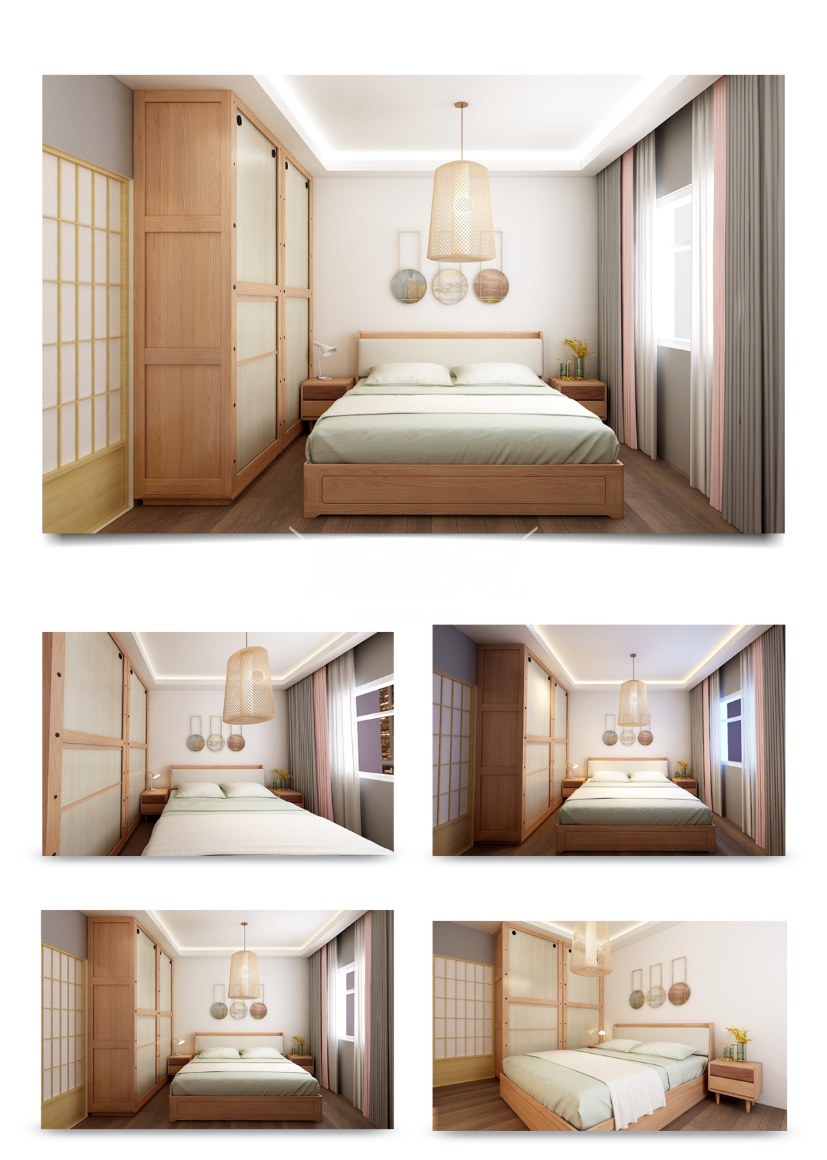 原木和风现代简约卧室效果图