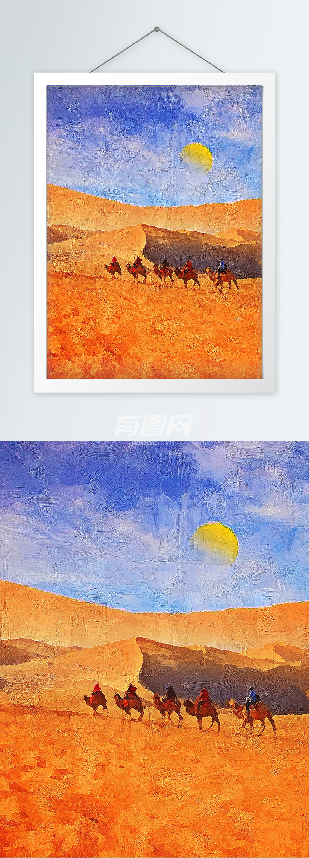 沙漠骆驼风景油画