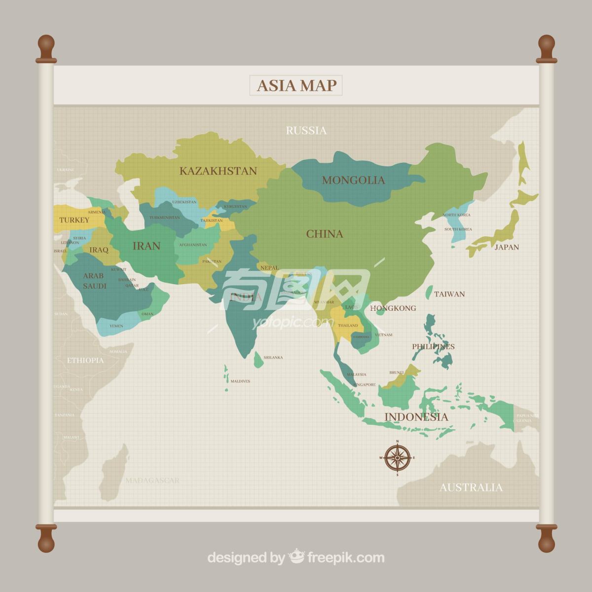 矢量亚洲地图