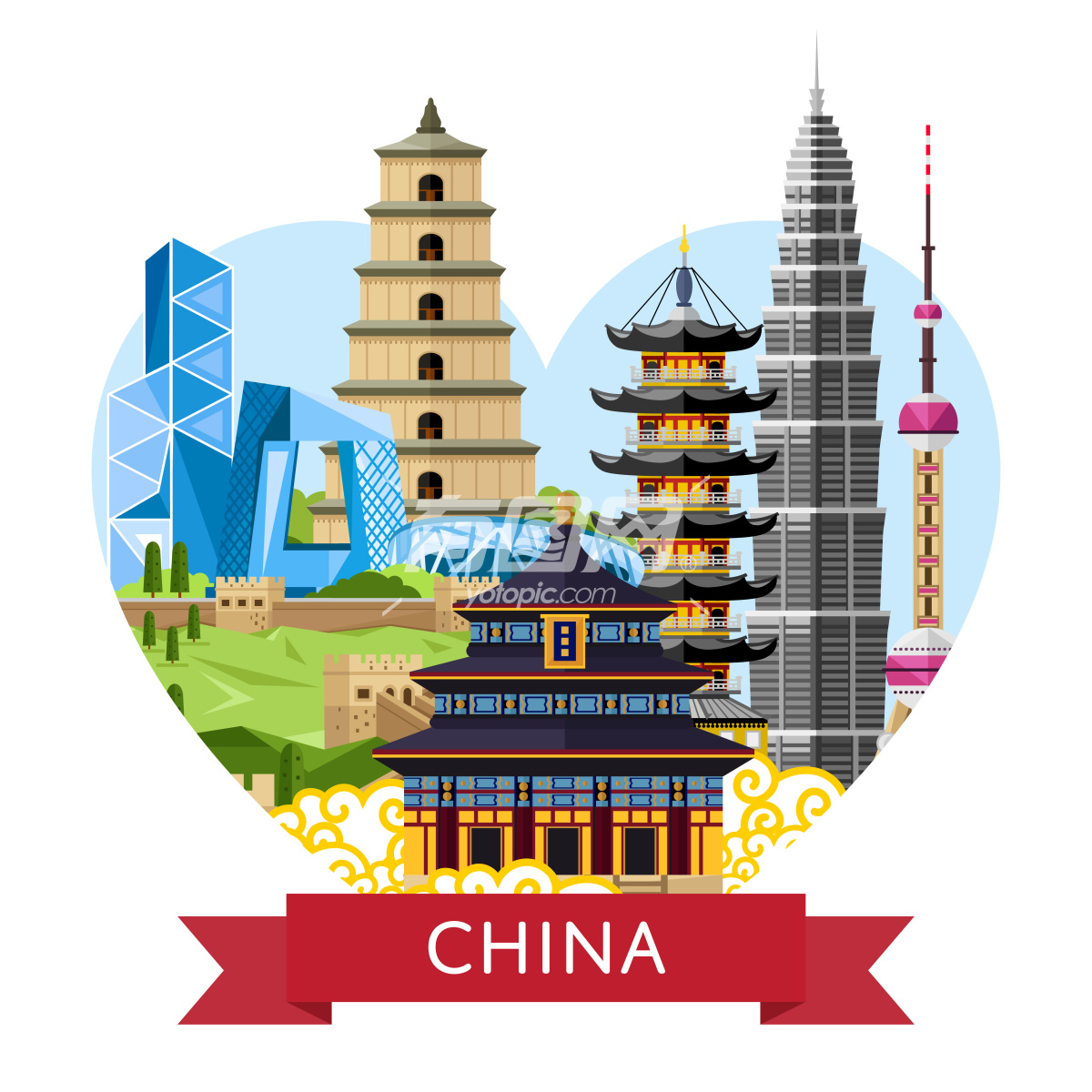 矢量中国旅游概念与著名的建筑