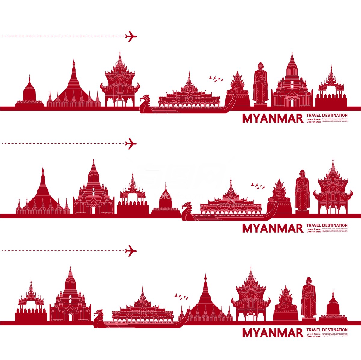 矢量缅甸著名地标插图