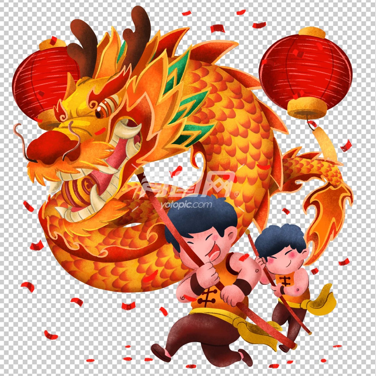 新年中国儿童舞龙插图