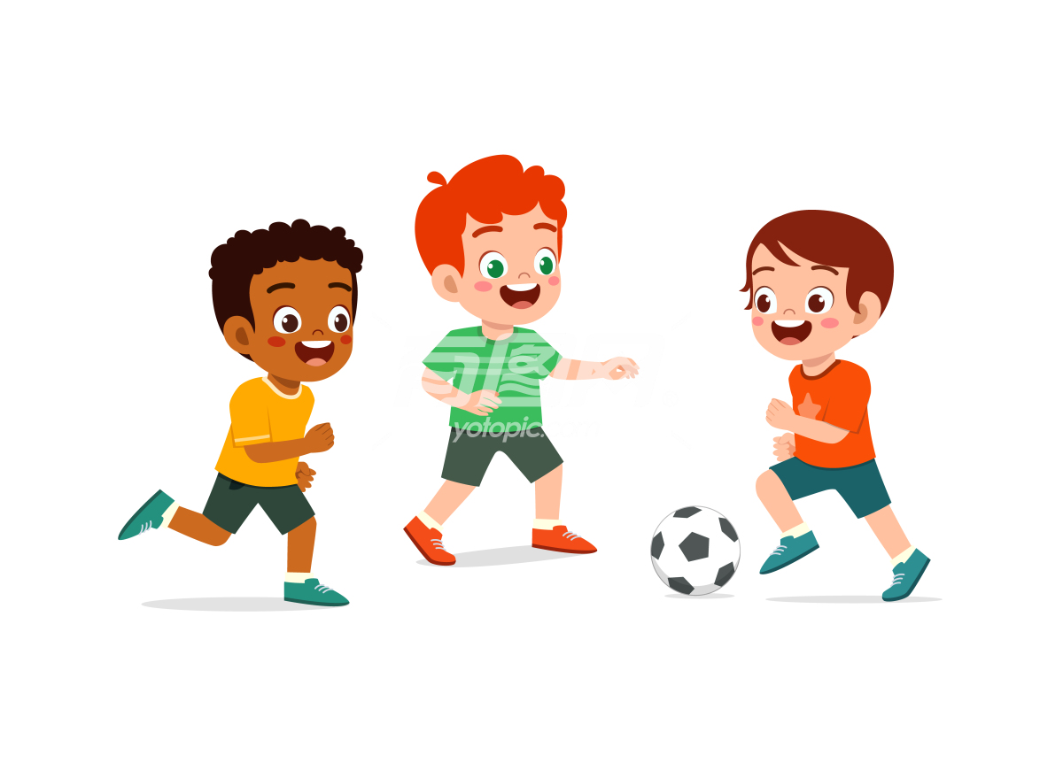 踢足球的儿童插画