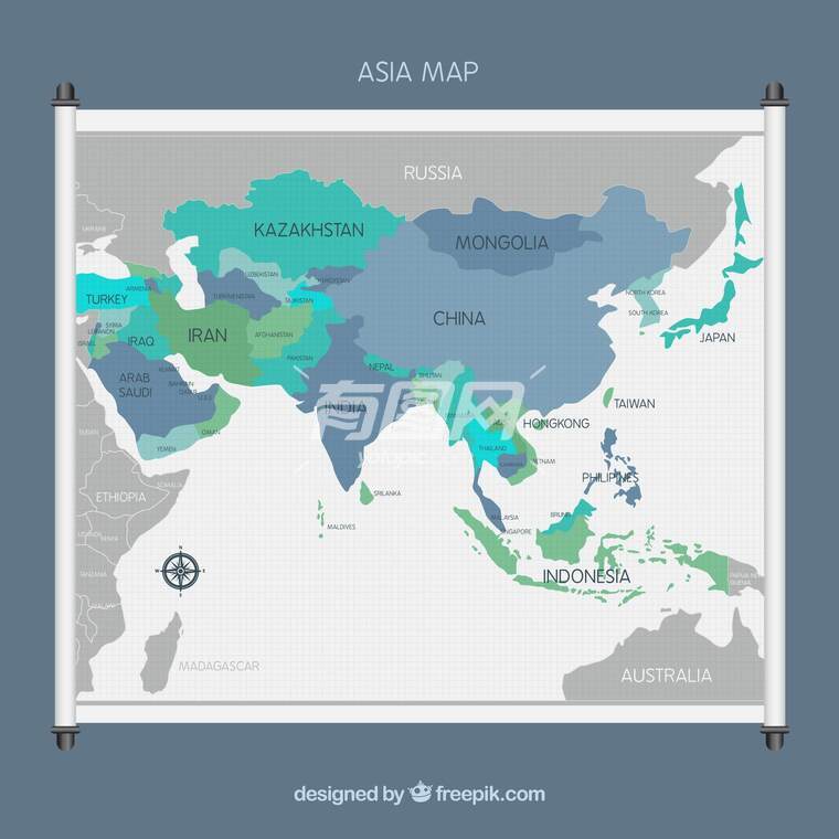 矢量亚洲地图背景