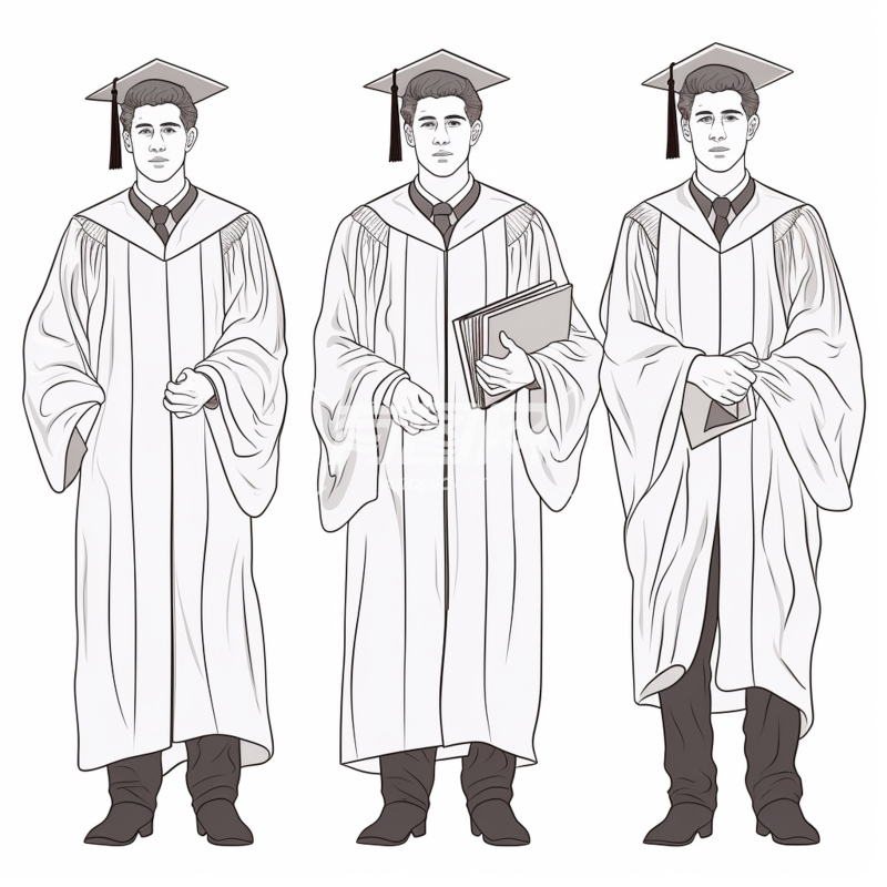 三个穿着毕业礼服的男人