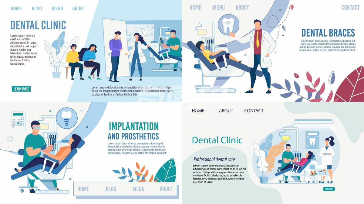 牙科诊室医生治疗系列插画展板海报模板