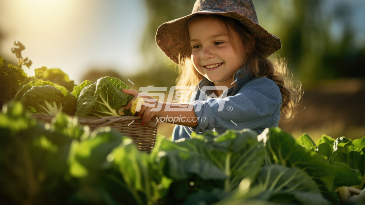 女孩摘蔬菜