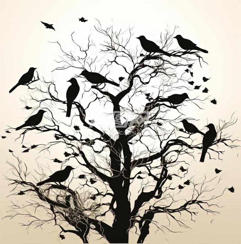 创意树枝上的鸟剪影