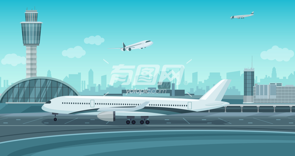 飞机在飞机场插画