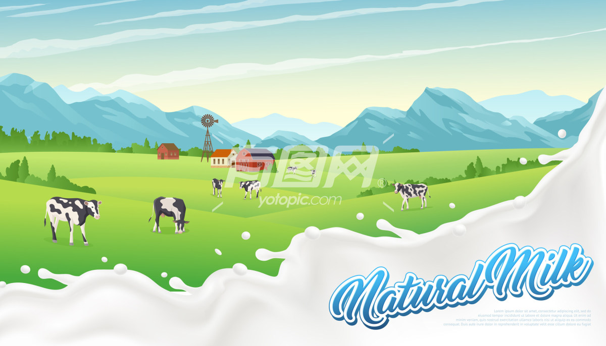 牧场牛奶自然醇香插画