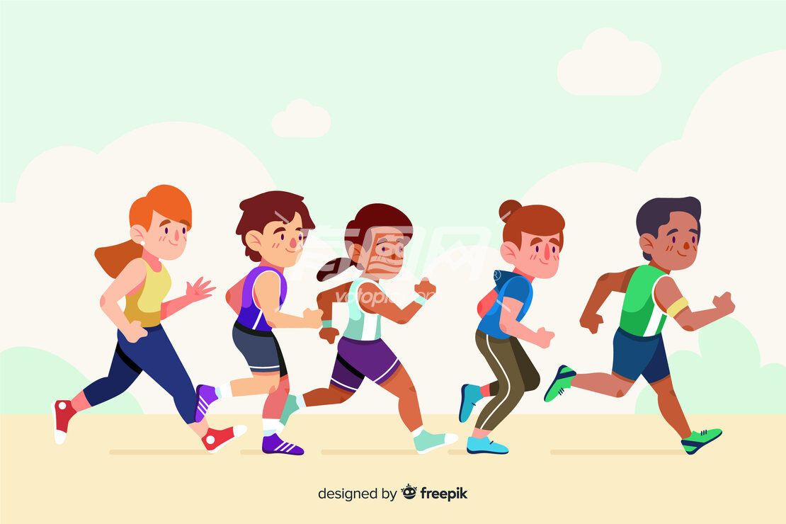 一群学生跑步插画