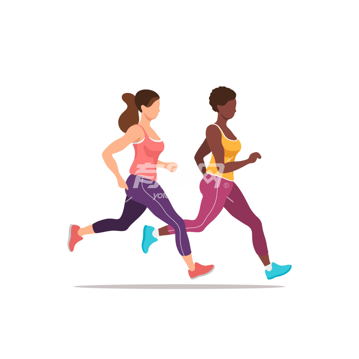 扁平女性跑步运动插画