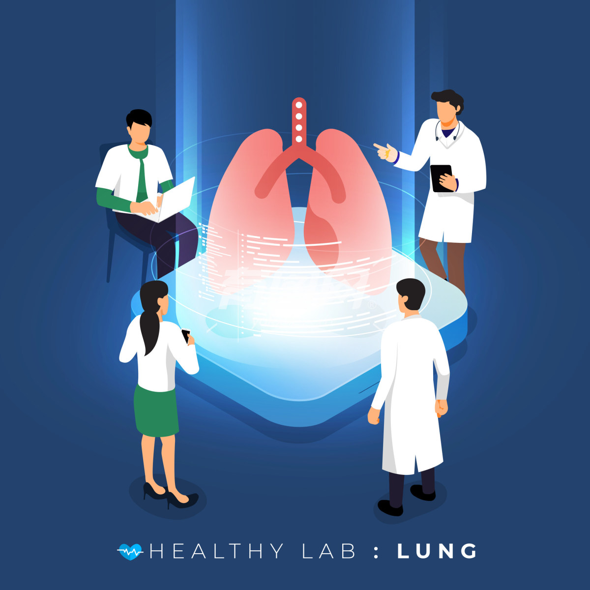 医生分析关于肺的医学健康插画