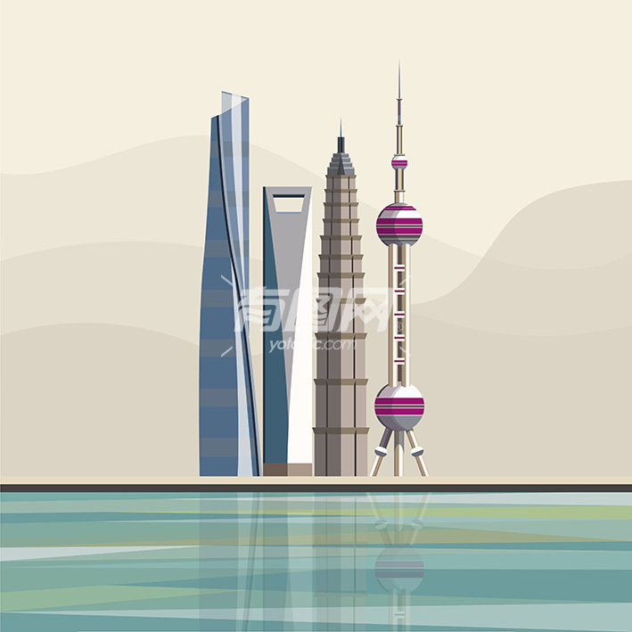 上海地标摩天大楼矢量插画