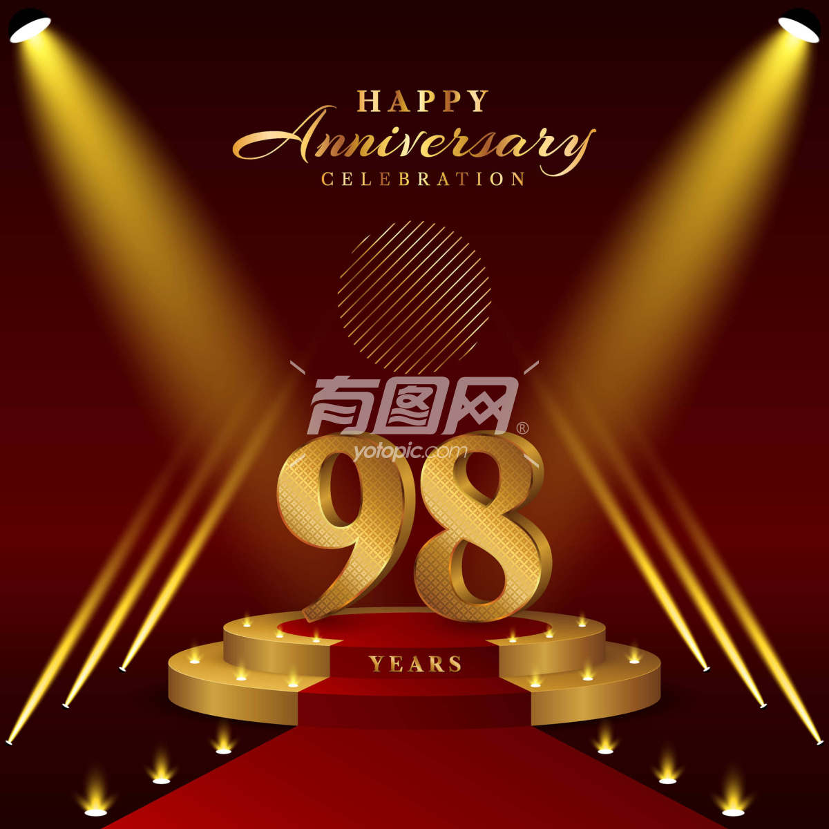 98周年纪念标志与数字领奖台金色周年庆典活动