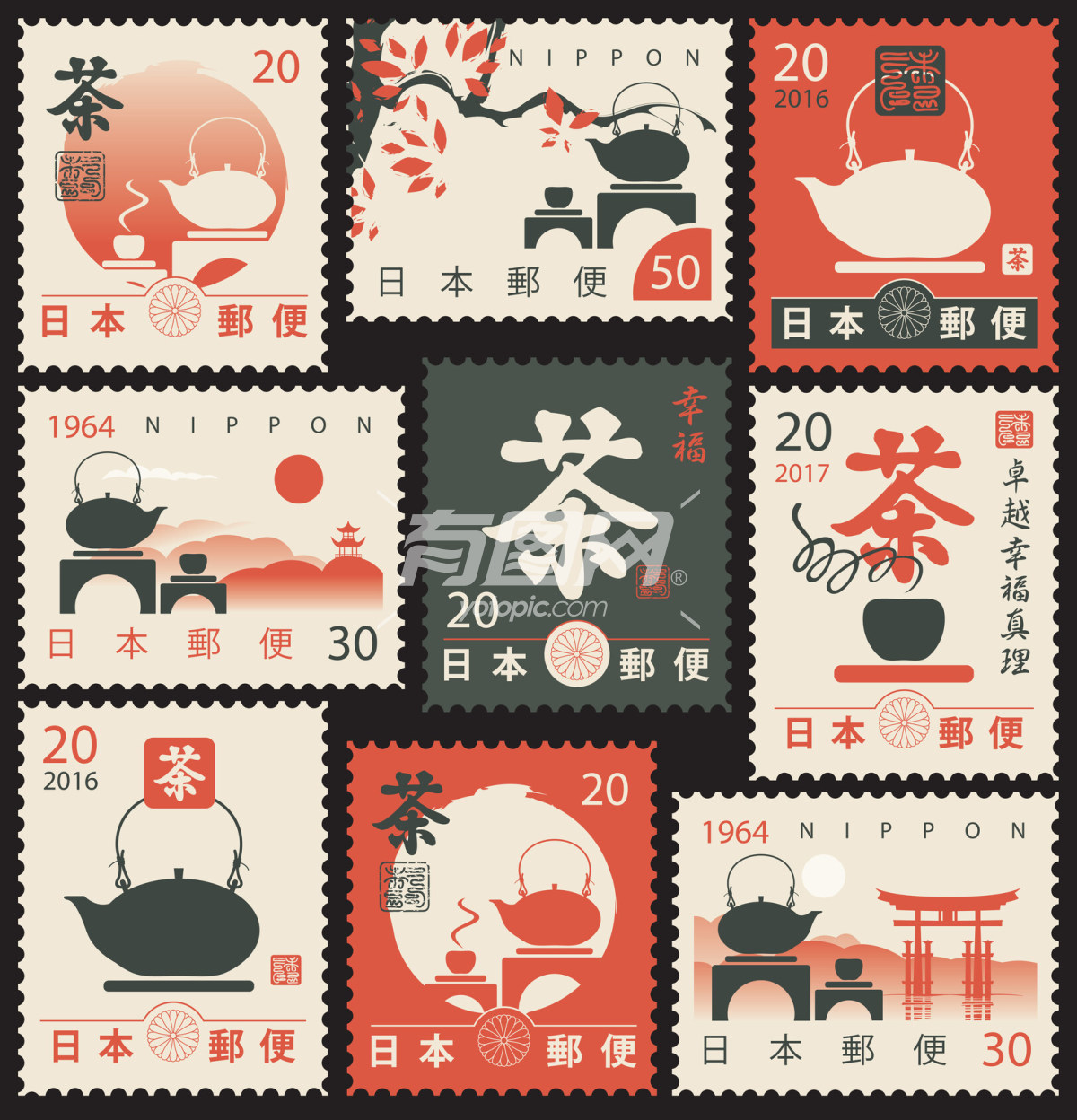 邮票茶插画