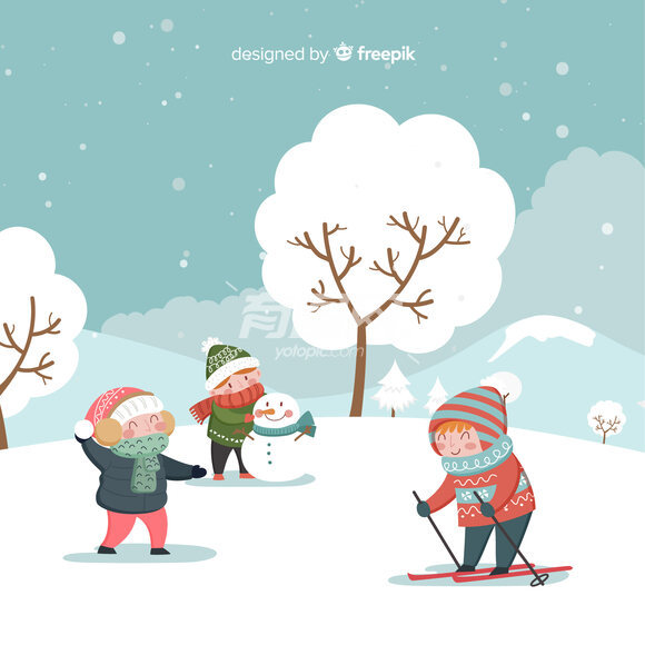 冬季儿童滑雪玩雪插画