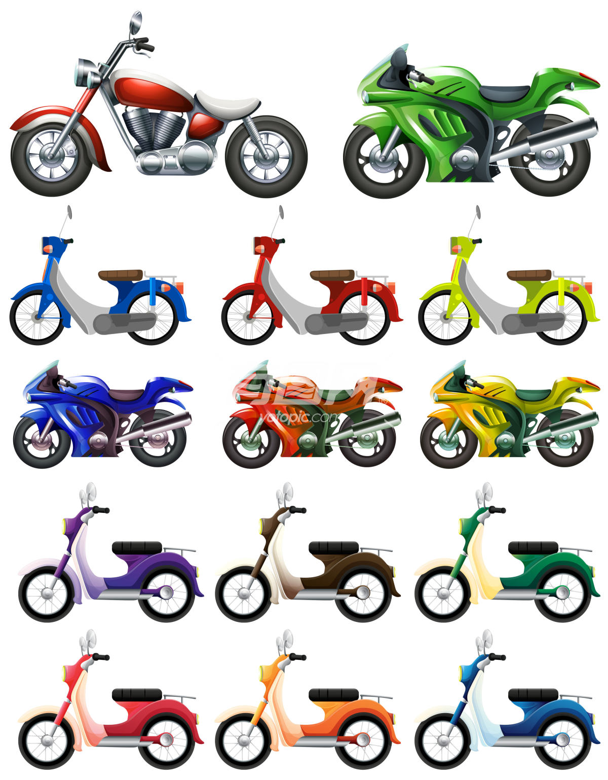 不同类型的摩托车插图