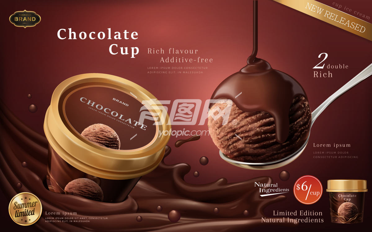 巧克力冰淇淋蛋卷广告海报