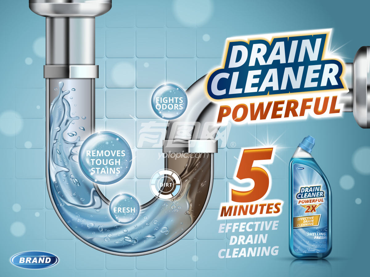 3D立体清洁剂清洗排水管广告海报