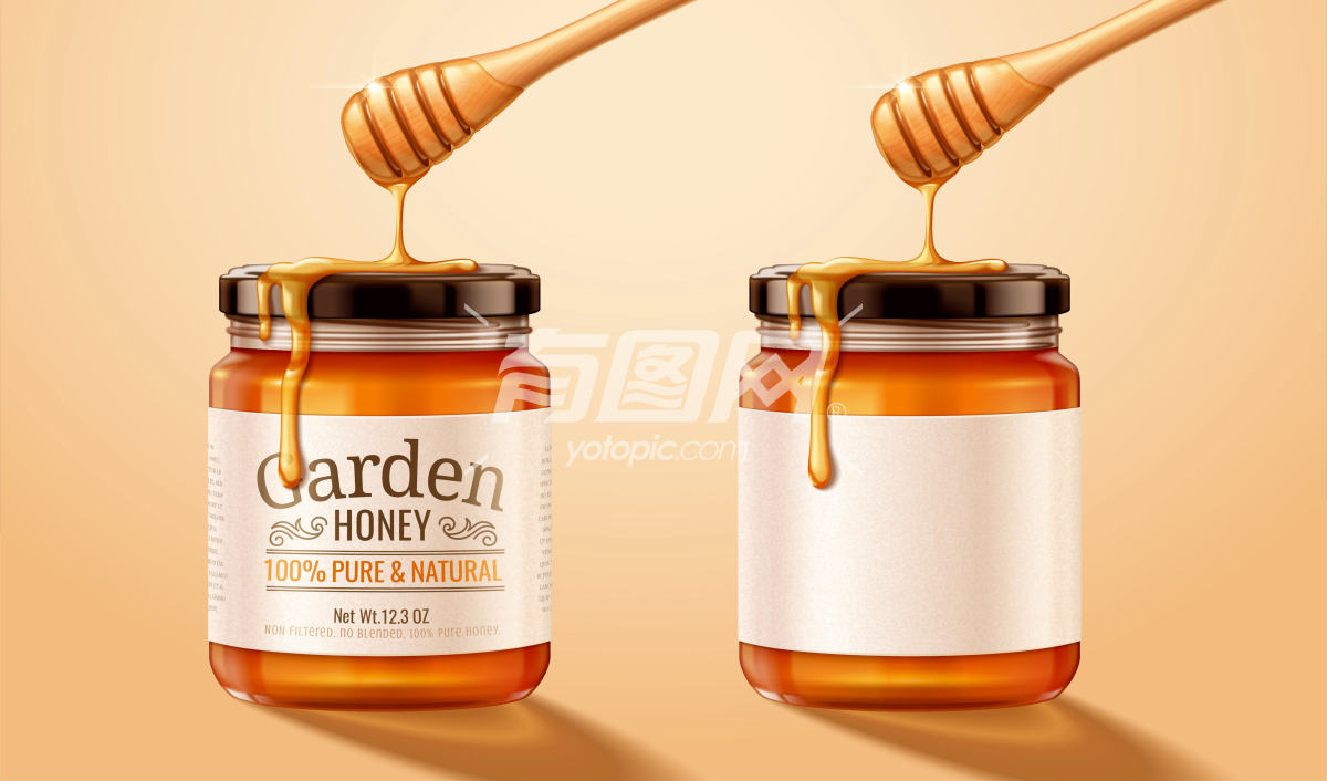蜂蜜玻璃罐滴着甜液广告海报