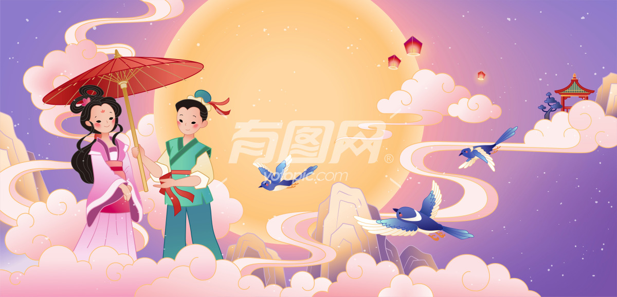 中国七夕情人节插画背景