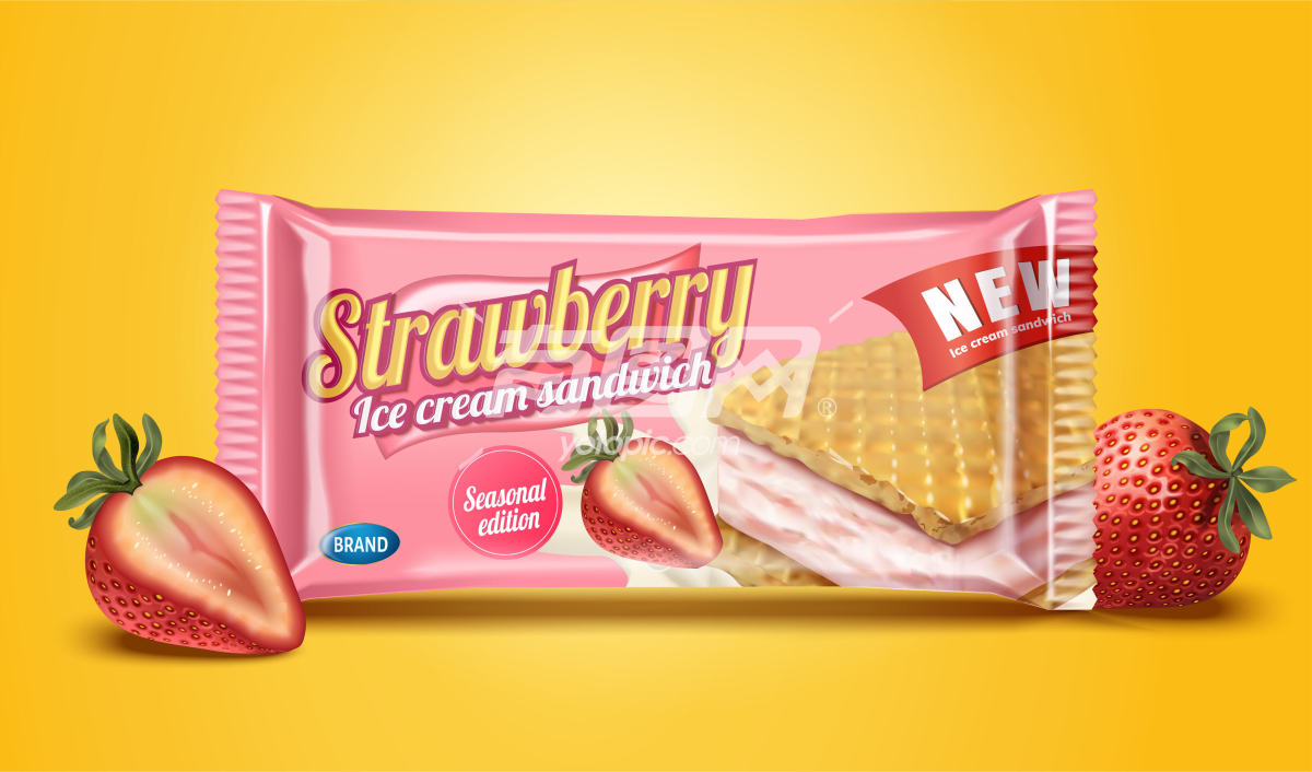 草莓口味夹心饼干包装效果图