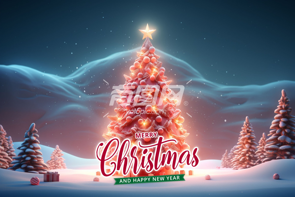 圣诞节快乐 3D圣诞树插画