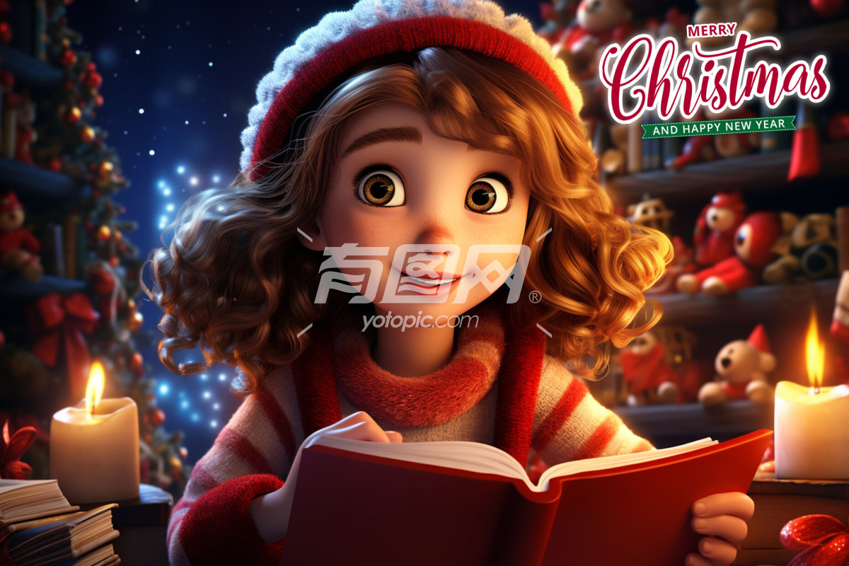 圣诞节快乐 3D圣诞女孩插画