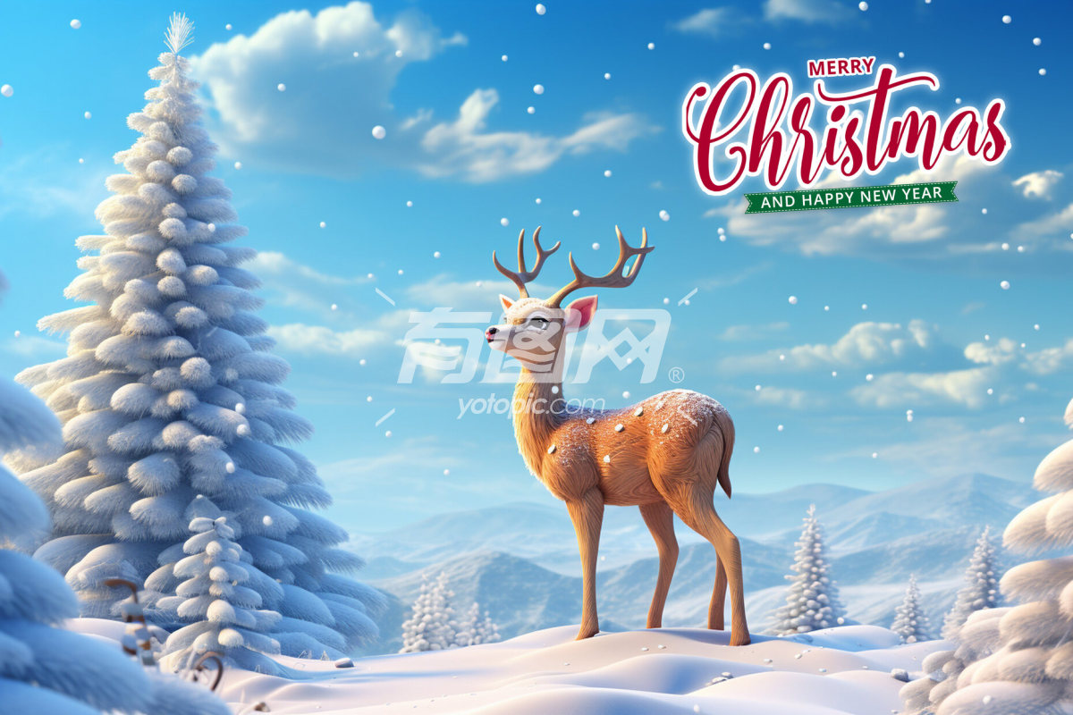 圣诞节快乐 3D圣诞麋鹿插画