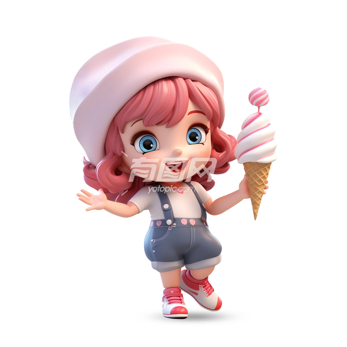 3D卡通女孩拿着冰淇淋