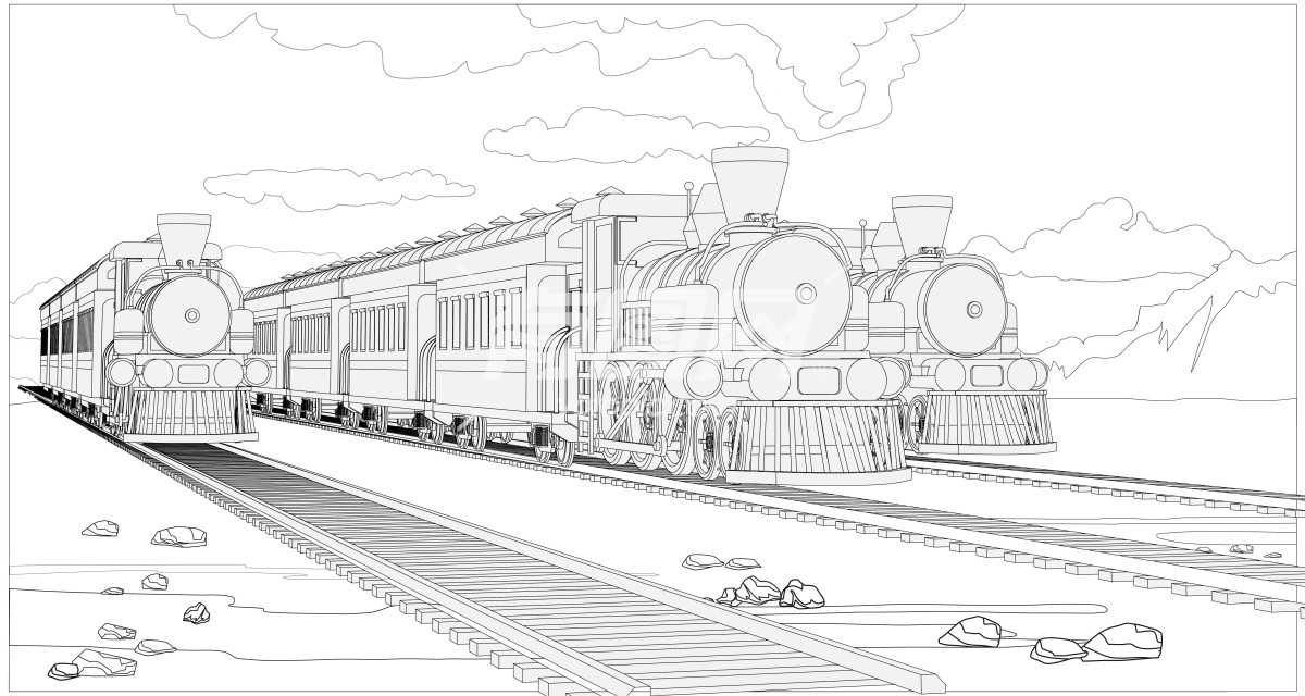 蒸汽火车线稿图