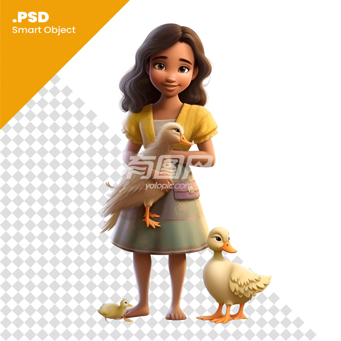 PSD免抠3D小女孩抱鸭子插画