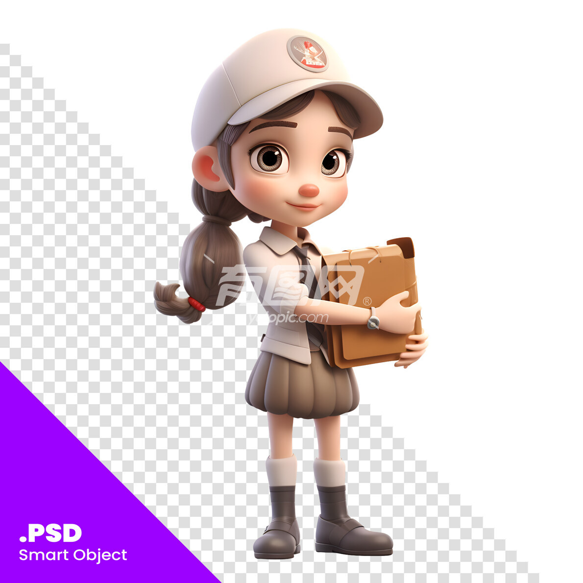 PSD免抠3D女孩抱文件袋