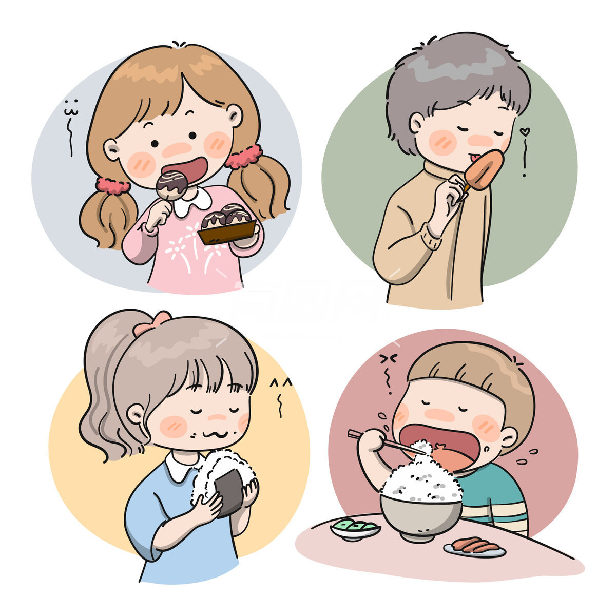 卡通吃食物的孩子