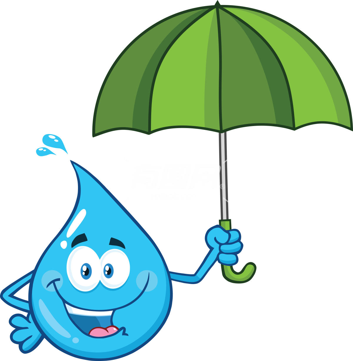 水滴卡通人物手持雨伞标志