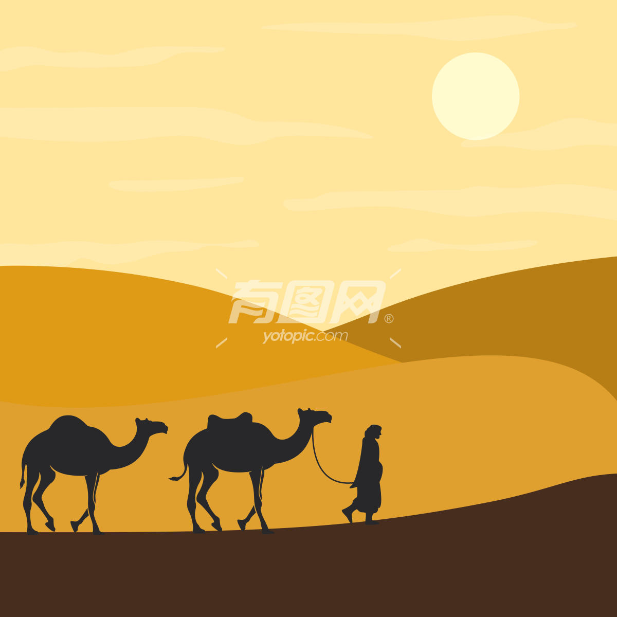 骆驼与商队沙漠