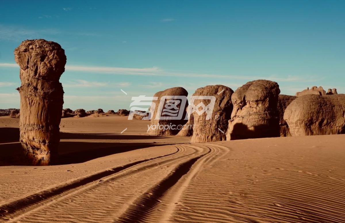 沙漠岩石车痕
