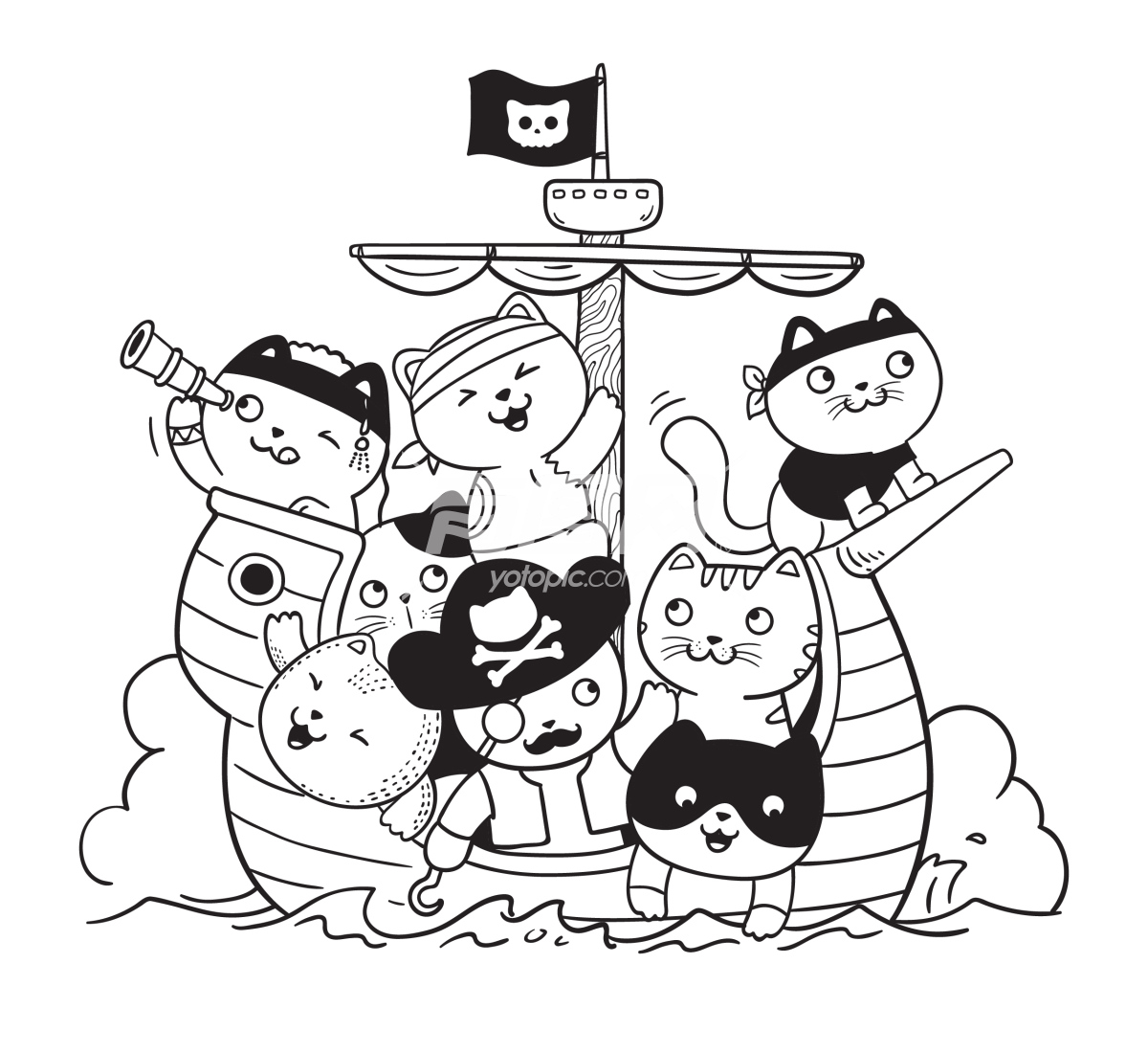卡通海盗猫咪插画