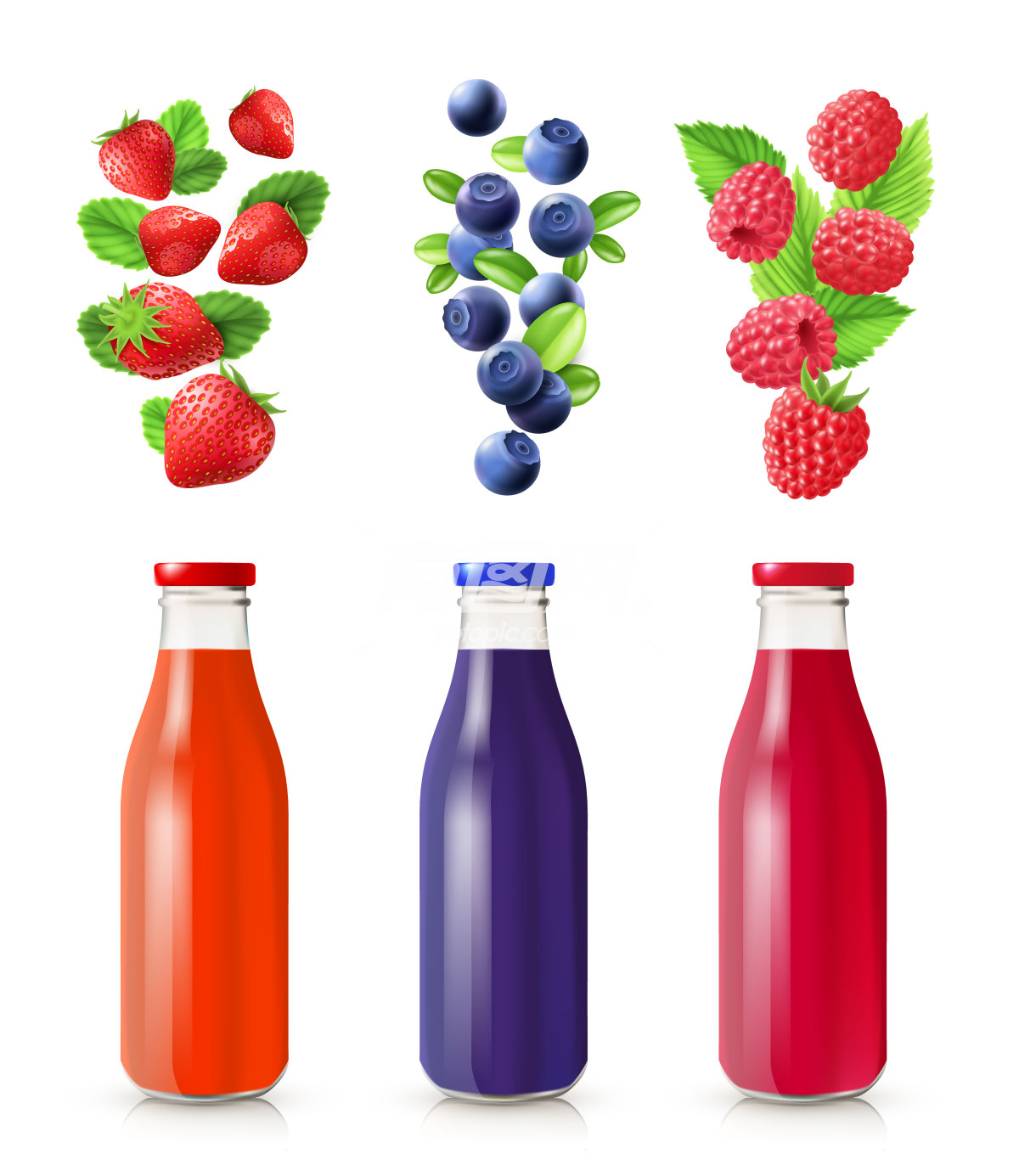 草莓 蓝莓 覆盆子果汁插画