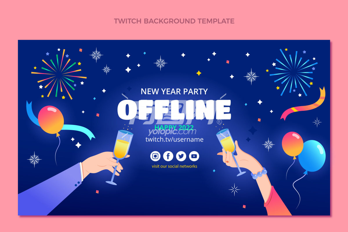 Twitch直播平台新年派对主题背景模板
