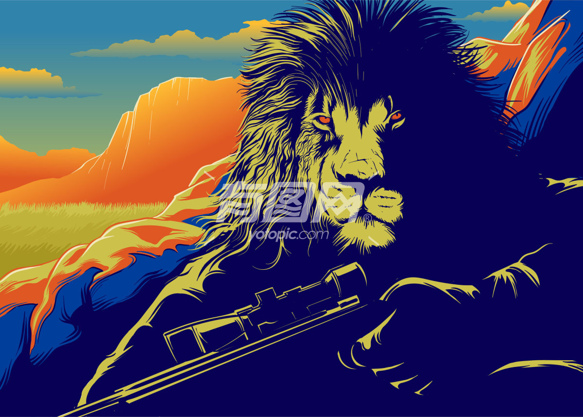 狮子拿着枪插画