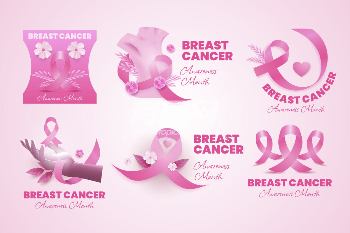 女性乳腺癌宣传月粉色标签