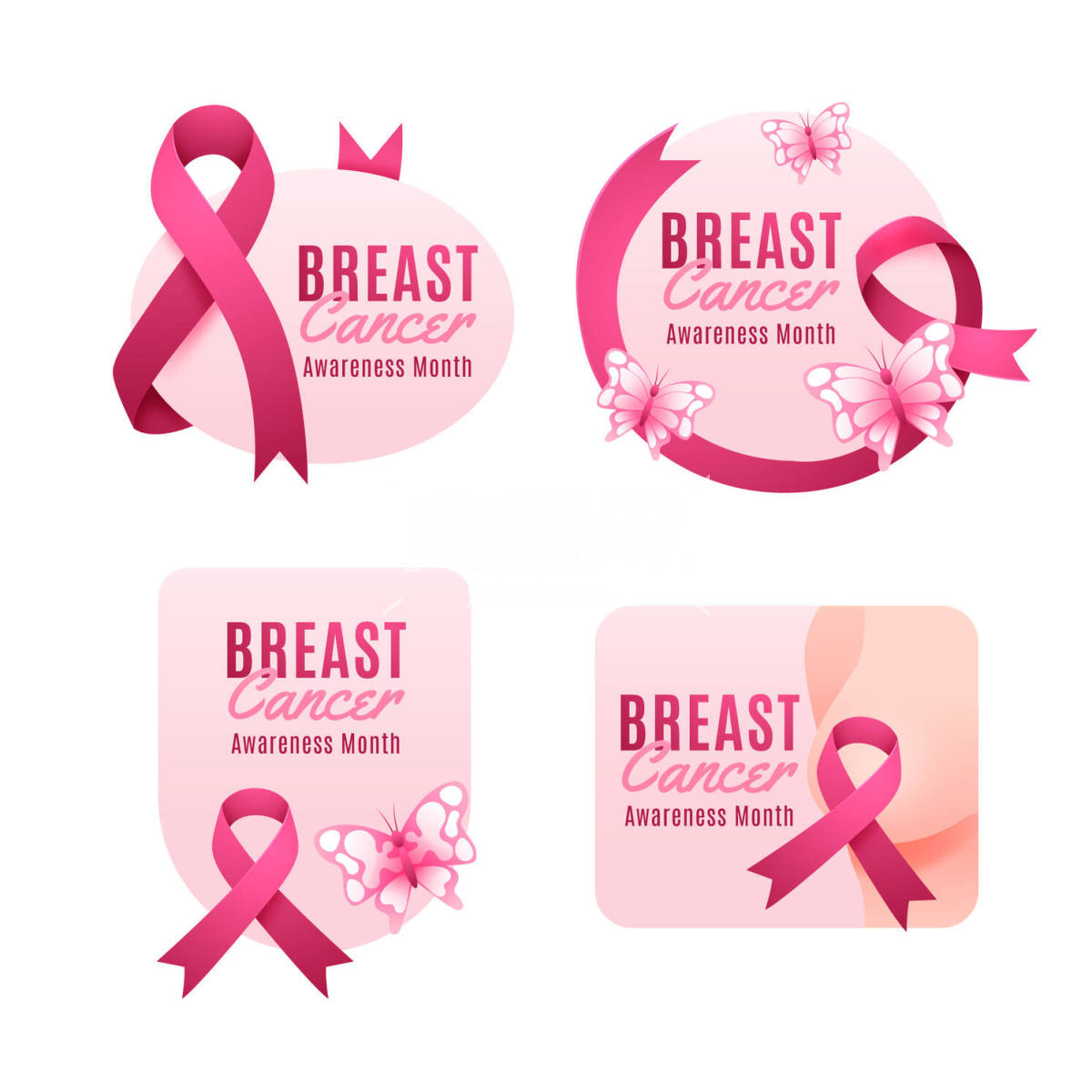 关爱女性乳腺癌粉色标签集