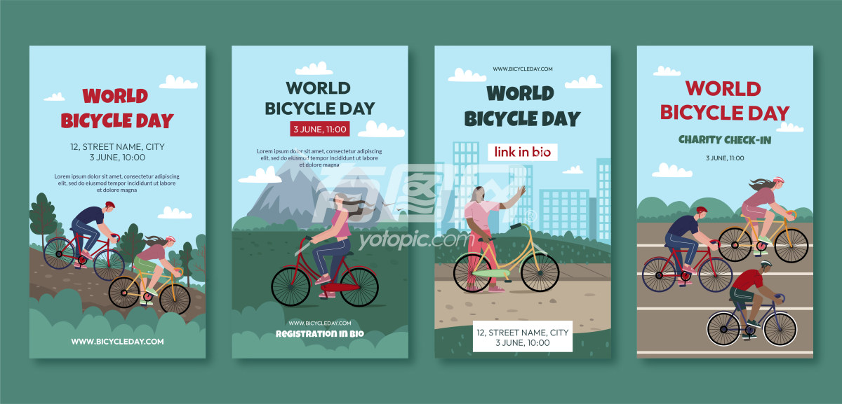 世界自行车日社交媒体故事模板设计图