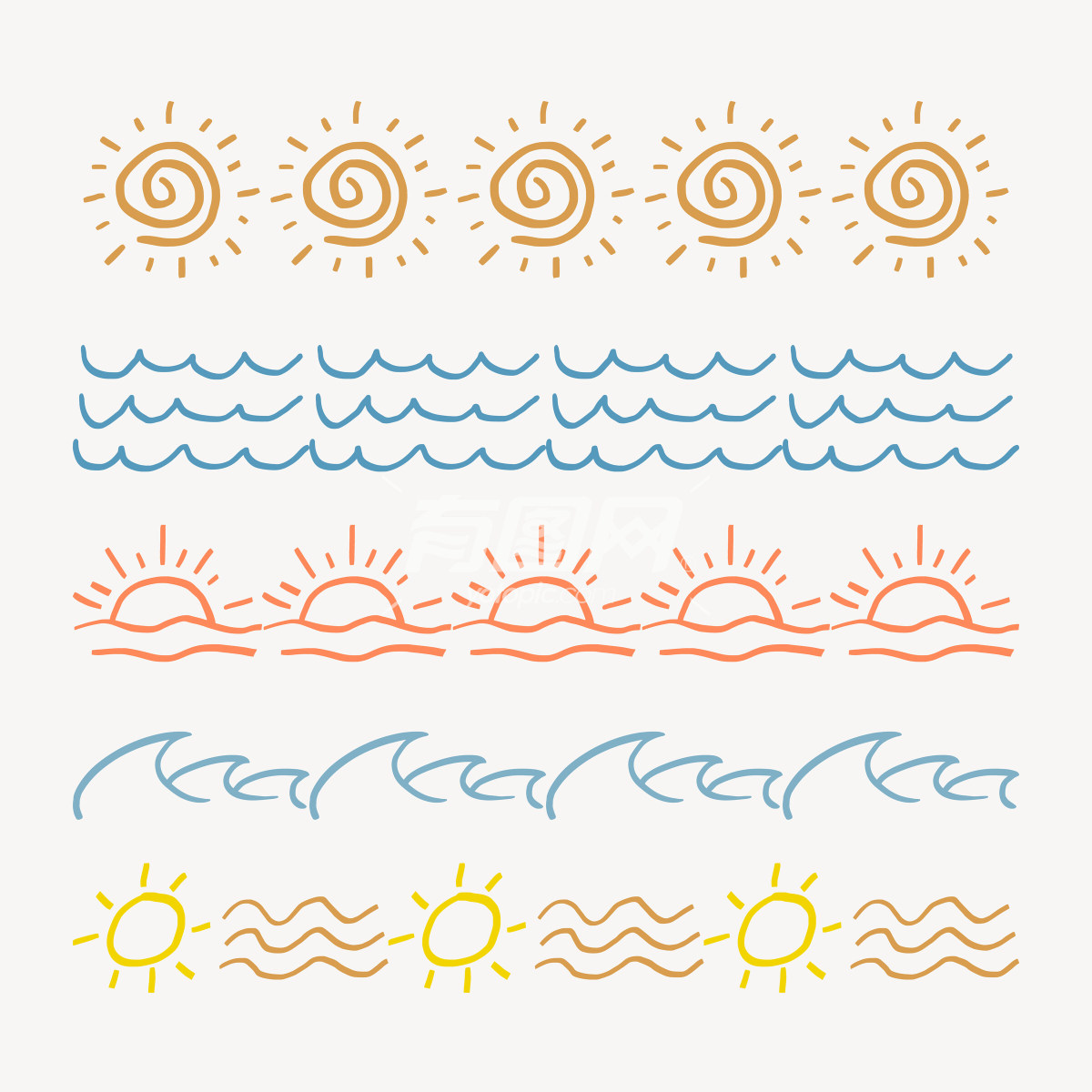 太阳海浪简约线条插画
