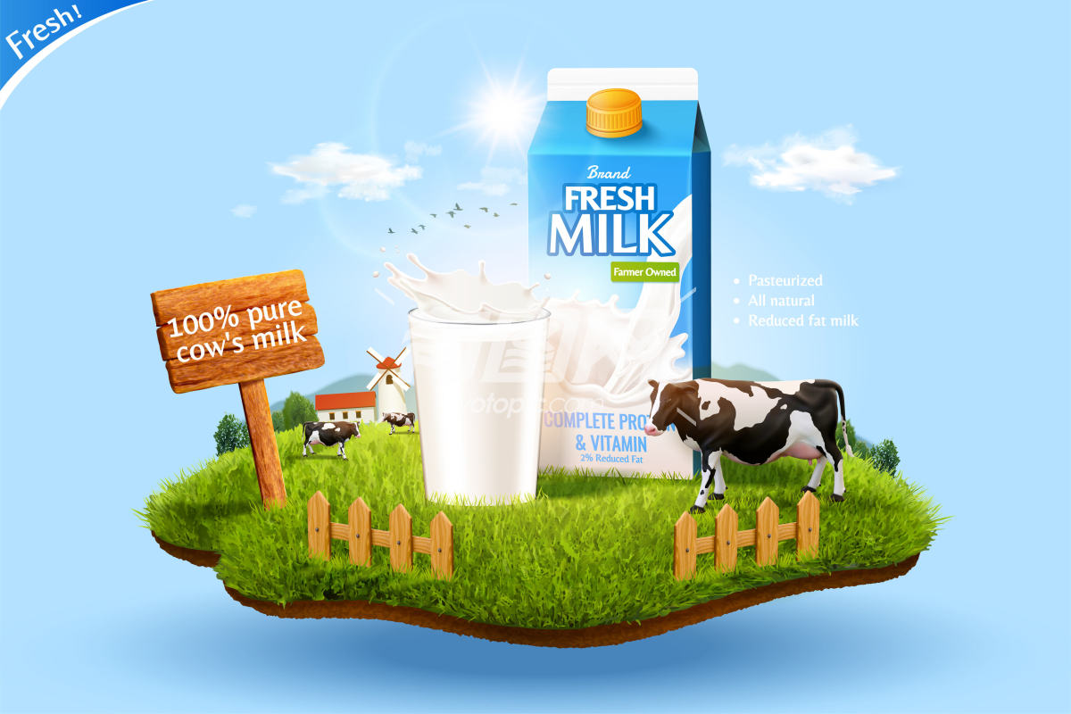 3D鲜奶广告海报