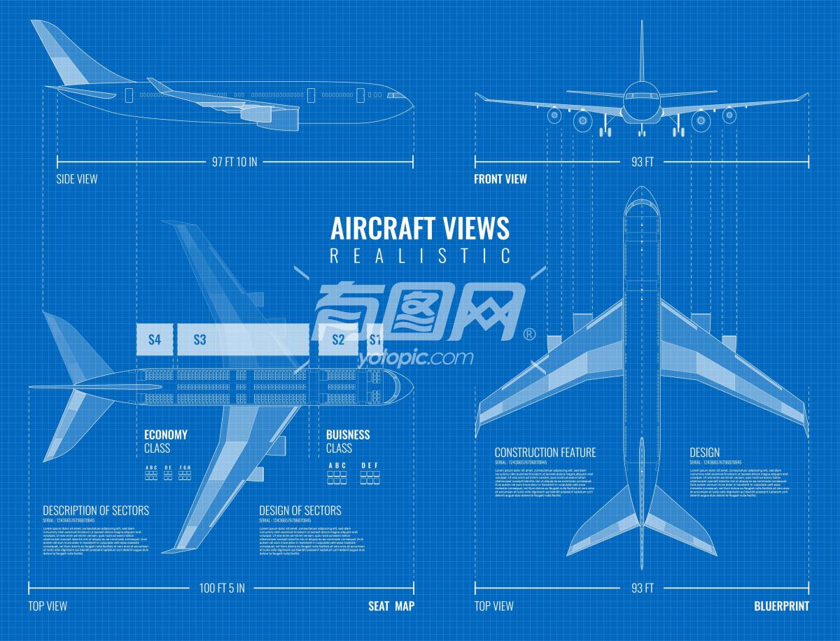 航空飞机蓝图轮廓图