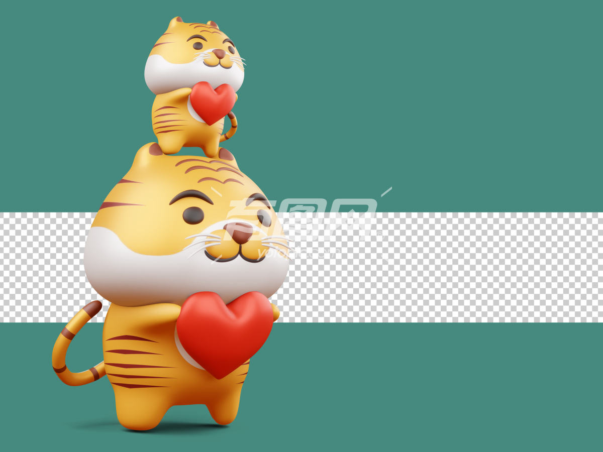 3D可爱老虎抱着爱心