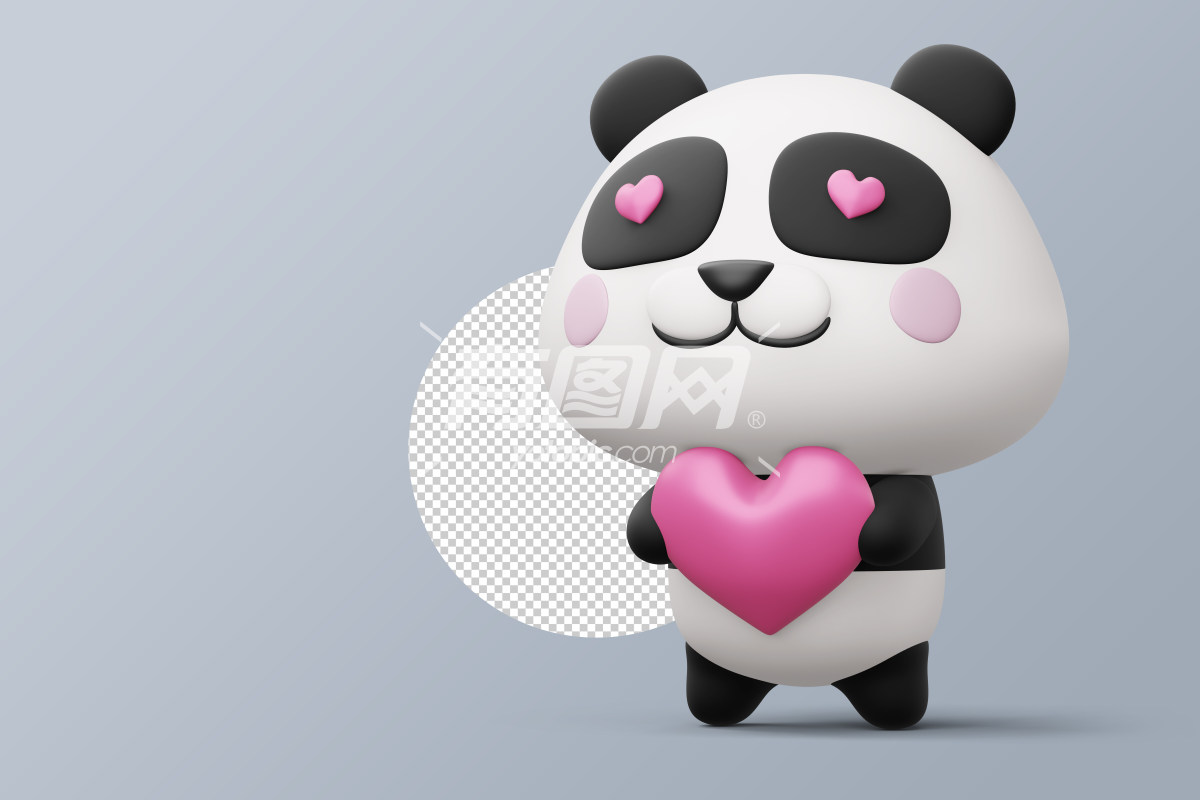 3D渲染卡通熊猫形象